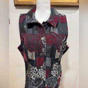 Christopher & Banks vest L burgundy gray quilted button up collar retro cottage